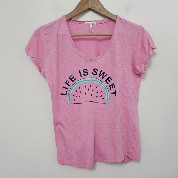 PJ SALVAGE Women's Pink Lightweight Graphic Print Cropped T-Shirt Size S - Picture 1 of 6